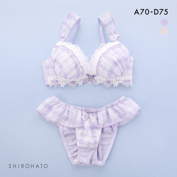 ピュアシェリ チェックシフォン×リボン通し ブラセット ABCD ブラジャー ショーツ セット PURECHERIE