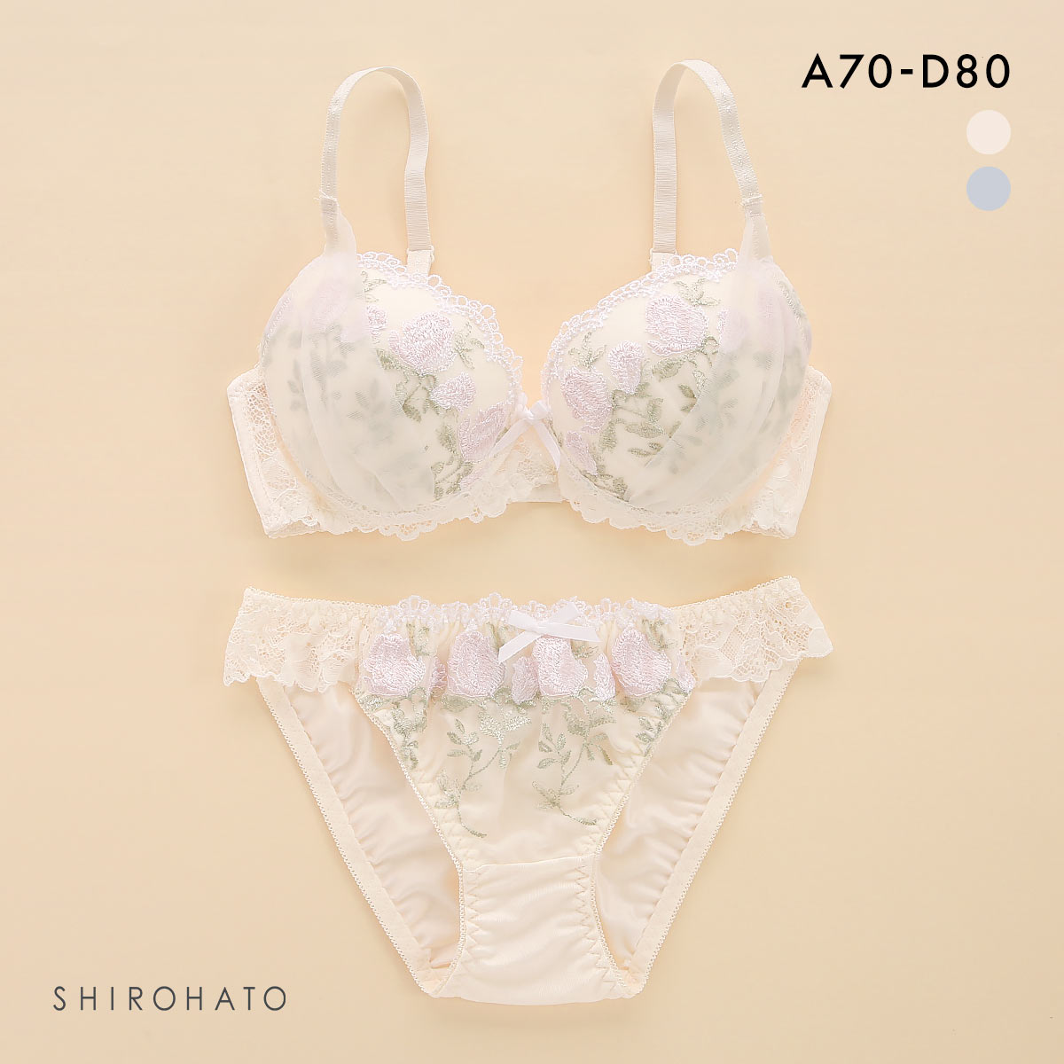 ルルモアナ アンティークチューリップ ブラセット ABCD ブラジャー ショーツ セット LULUMOANA(CR-クリーム-A70-M)