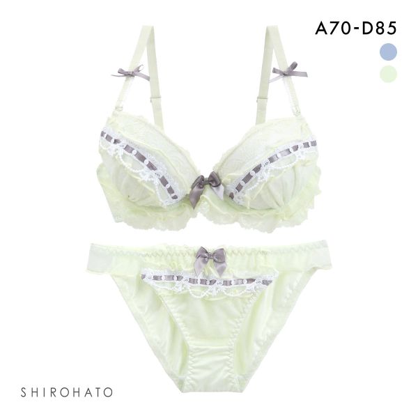 ピュアシェリ シアーフリル リボン通し ブラセット ABCD ブラジャー ショーツ セット 大きいサイズ 谷間 L字 脇寄せ PURECHERIE