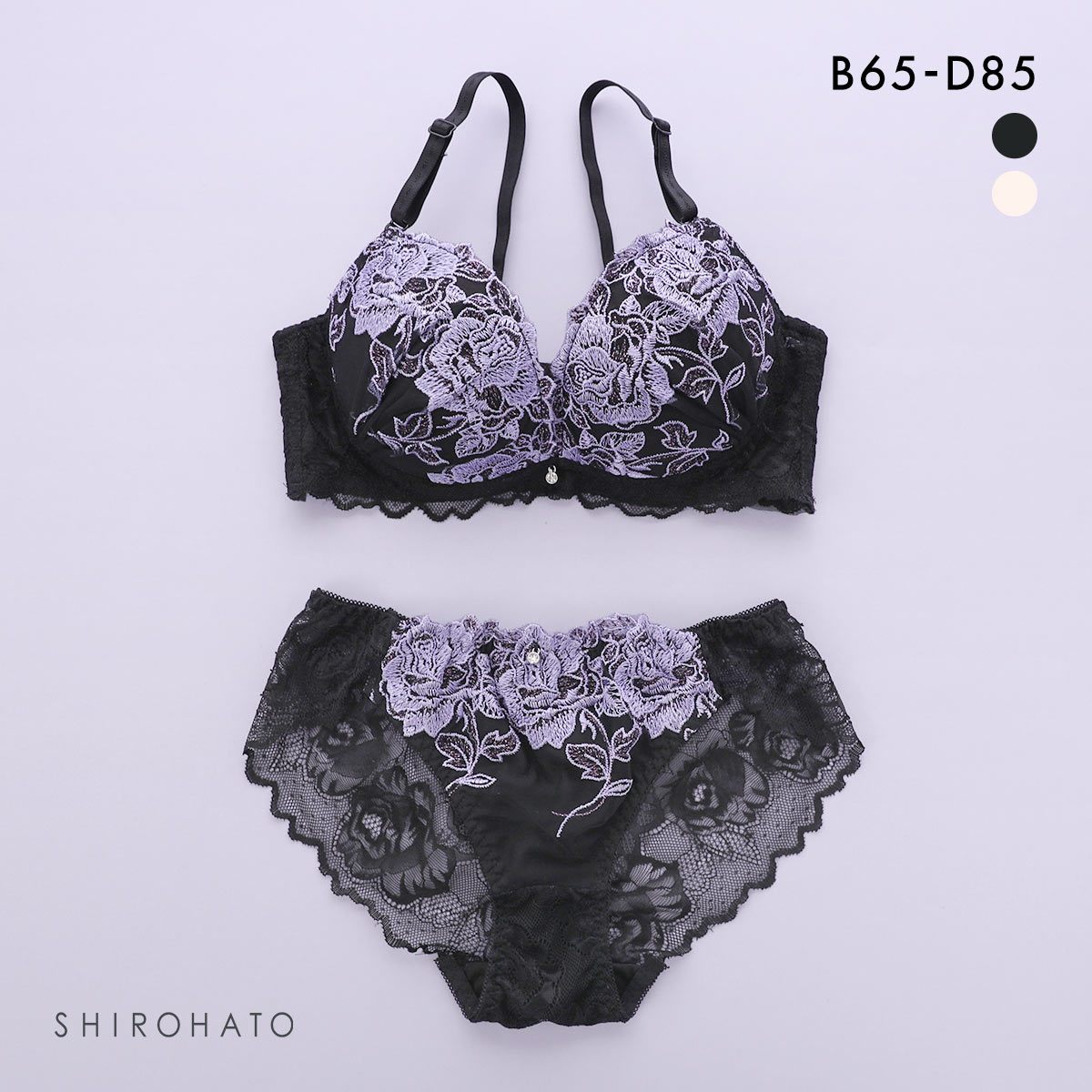 エクラ 脇高 ラメローズレース ブラセット BCD65-85 ブラジャー ショーツ セット 脇肉 谷間 脇寄せ ECLAT(BK-ブラック-B65-M)