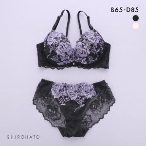 エクラ 脇高 ラメローズレース ブラセット BCD65-85 ブラジャー ショーツ セット 脇肉 谷間 脇寄せ ECLAT