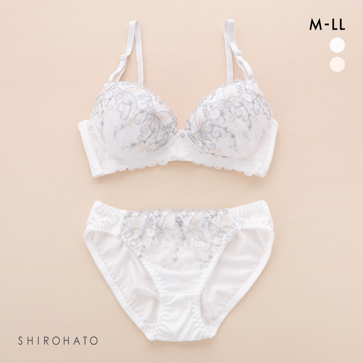 ピュアシェリ バタフライラメチュール ノンワイヤー ブラセット M L LL ブラジャー ショーツ セット ワイヤレス 大きいサイズ PURECHERIE