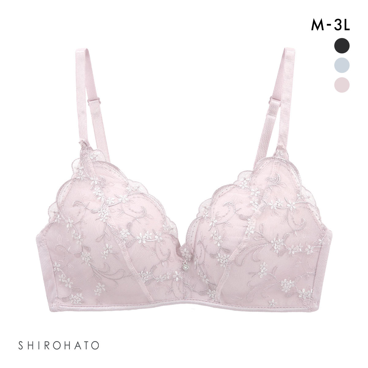 楽して美胸ができるブラ 脇高ノンワイヤーブラジャー チュールレース M L LL 3L ふっくら もちもち 谷間 楽ちん ワイヤレス(PB-ピンクベージュ-M)
