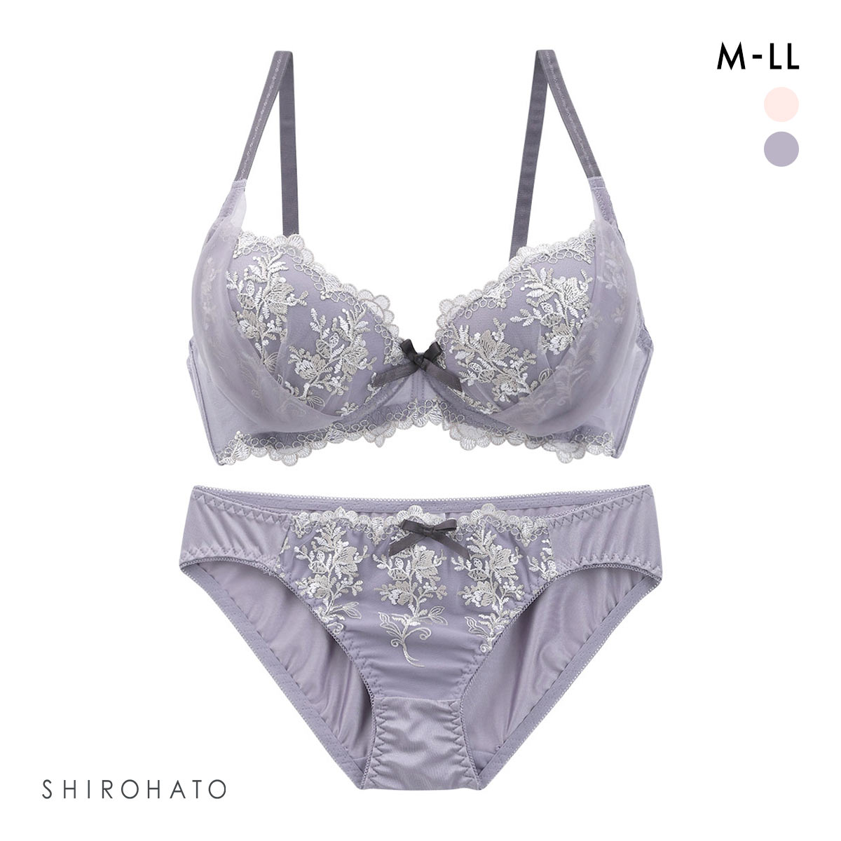 ピュアシェリ ボタニークレース ノンワイヤー ブラセット M L LL ブラジャー ショーツ セット ワイヤレス PURECHERIE(GY-グレー-M)