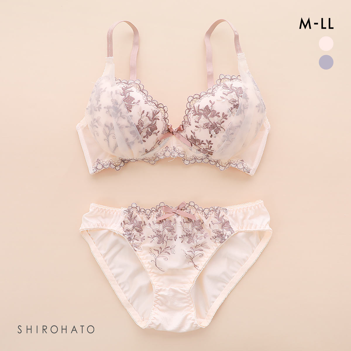 ピュアシェリ ボタニークレース ノンワイヤー ブラセット M L LL ブラジャー ショーツ セット ワイヤレス PURECHERIE