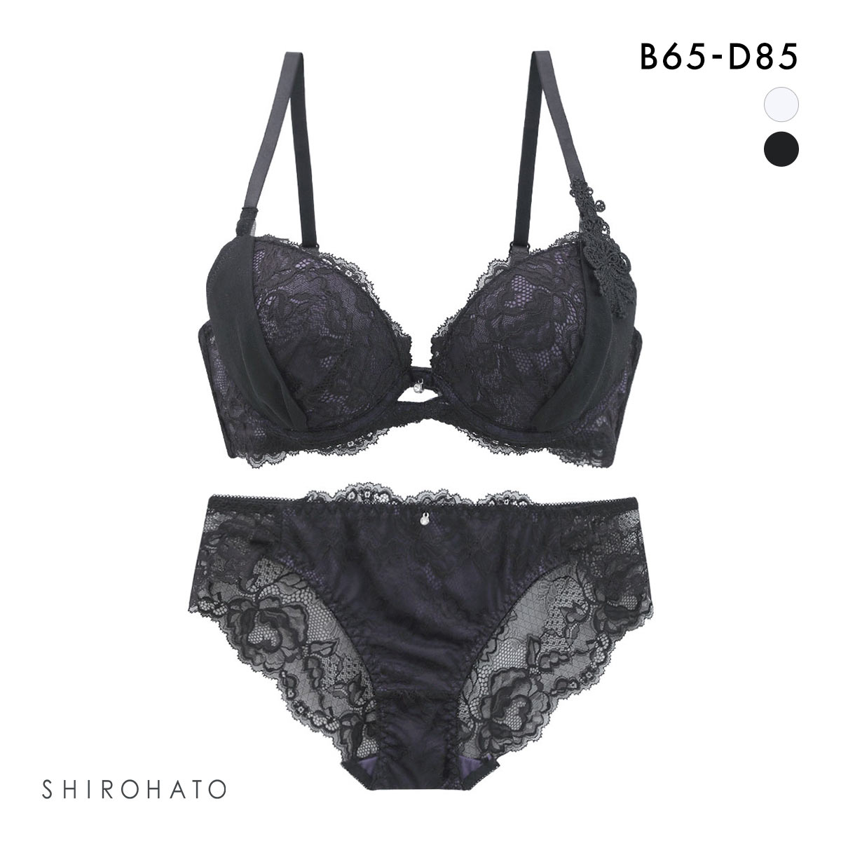 ルルモアナ シアーヴェール ブラセット BCD65-85 盛り 谷間 美胸 寄せ ブラジャー ショーツ セット LULUMOANA(BK-ブラック-B65-M)