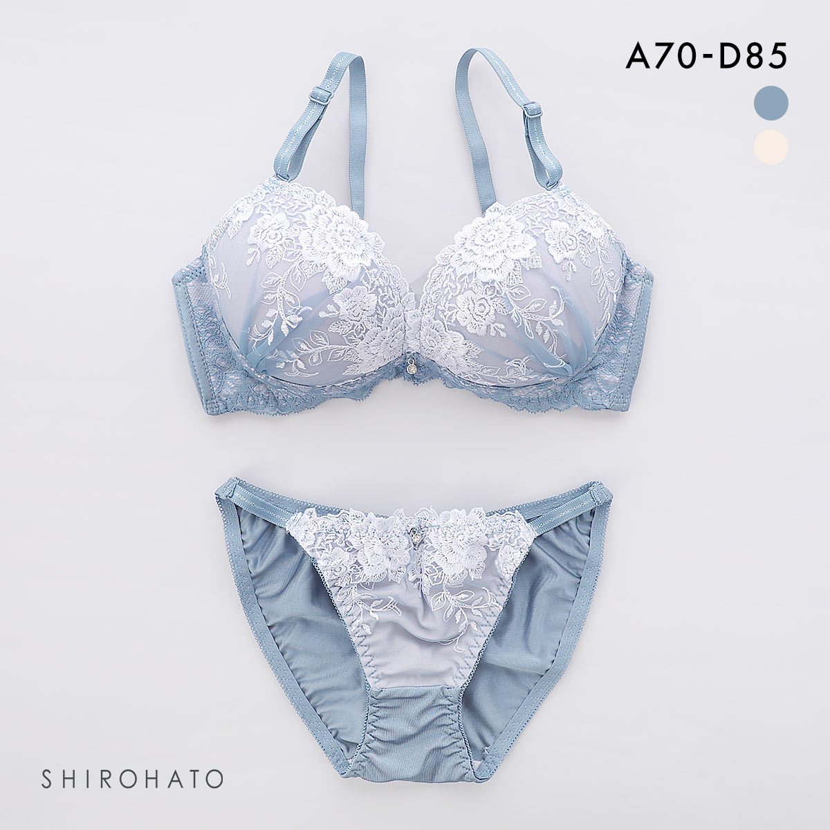 ピュアシェリ 脇高 アンティーク花柄チュール ブラセット ABCD70-85 盛り 谷間 美胸 寄せ ブラジャー ショーツ セット PURECHERIE(BG-ブルーグリーン-A70-M)