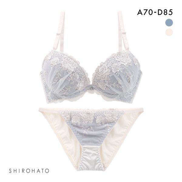 ピュアシェリ 脇高 アンティーク花柄チュール ブラセット ABCD70-85 盛り 谷間 美胸 寄せ ブラジャー ショーツ セット PURECHERIE