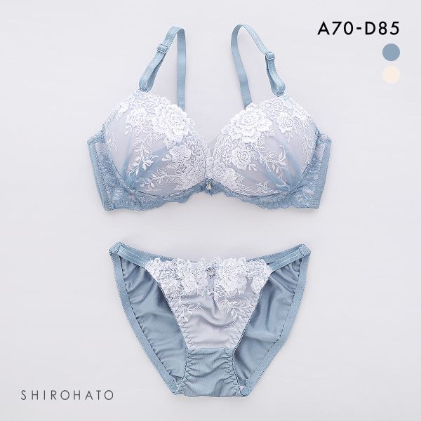 ピュアシェリ 脇高 アンティーク花柄チュール ブラセット ABCD70-85 盛り 谷間 美胸 寄せ ブラジャー ショーツ セット PURECHERIE