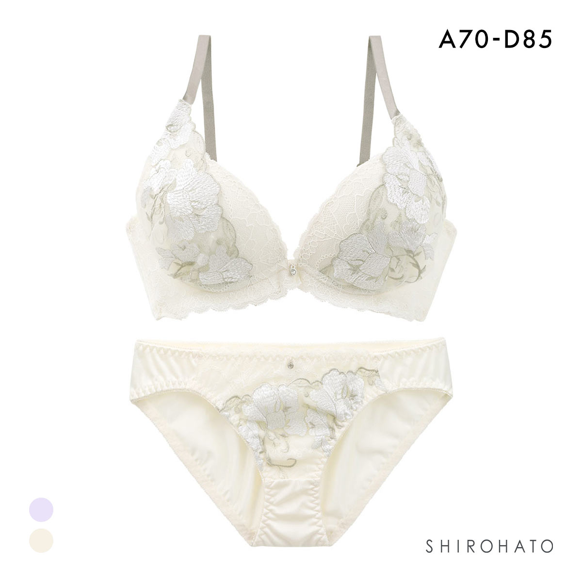 エクラ 脇高 フラワーチュール ブラセット ABCD 大きいサイズ 脇肉 谷間 盛り 脇寄せ バストアップ ブラジャー ショーツ ECLAT(CR-クリーム-A70-M)