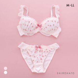 ピュアシェリ ハート刺繍シフォン ノンワイヤー ブラセット M L LLブラジャー ショーツ セット  極厚パッド 楽ちん 盛り PURECHERIE