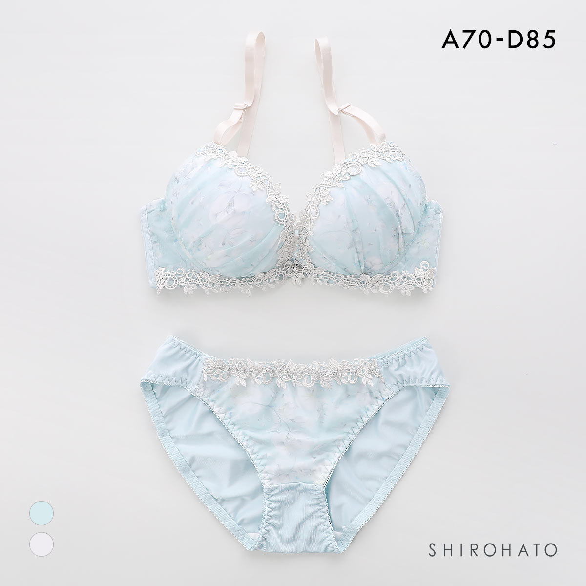 ピュアシェリ ミスティックボタニカル ブラセット ABCD ブラジャー ショーツ セット 大きいサイズ 盛り 谷間 L字 脇寄せ PURECHERIE(BU-ブルー-A70-M)