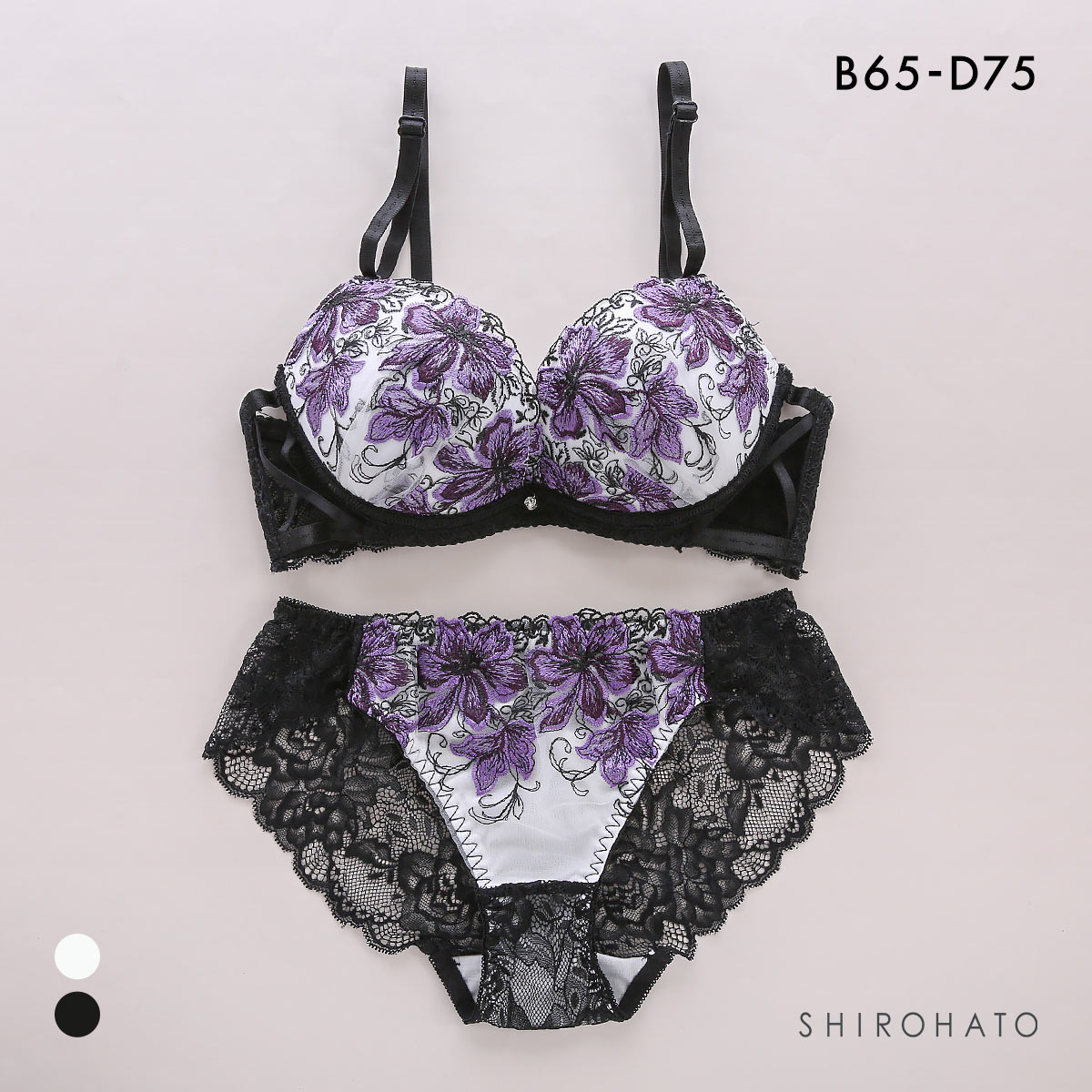 ピュアシェリ レーシーサイドクロス ブラセット ABCD ブラジャー ショーツ セット 盛り 谷間 美胸 L字 脇寄せ 総レース PURECHERIE(WH-ホワイト-B65-M)