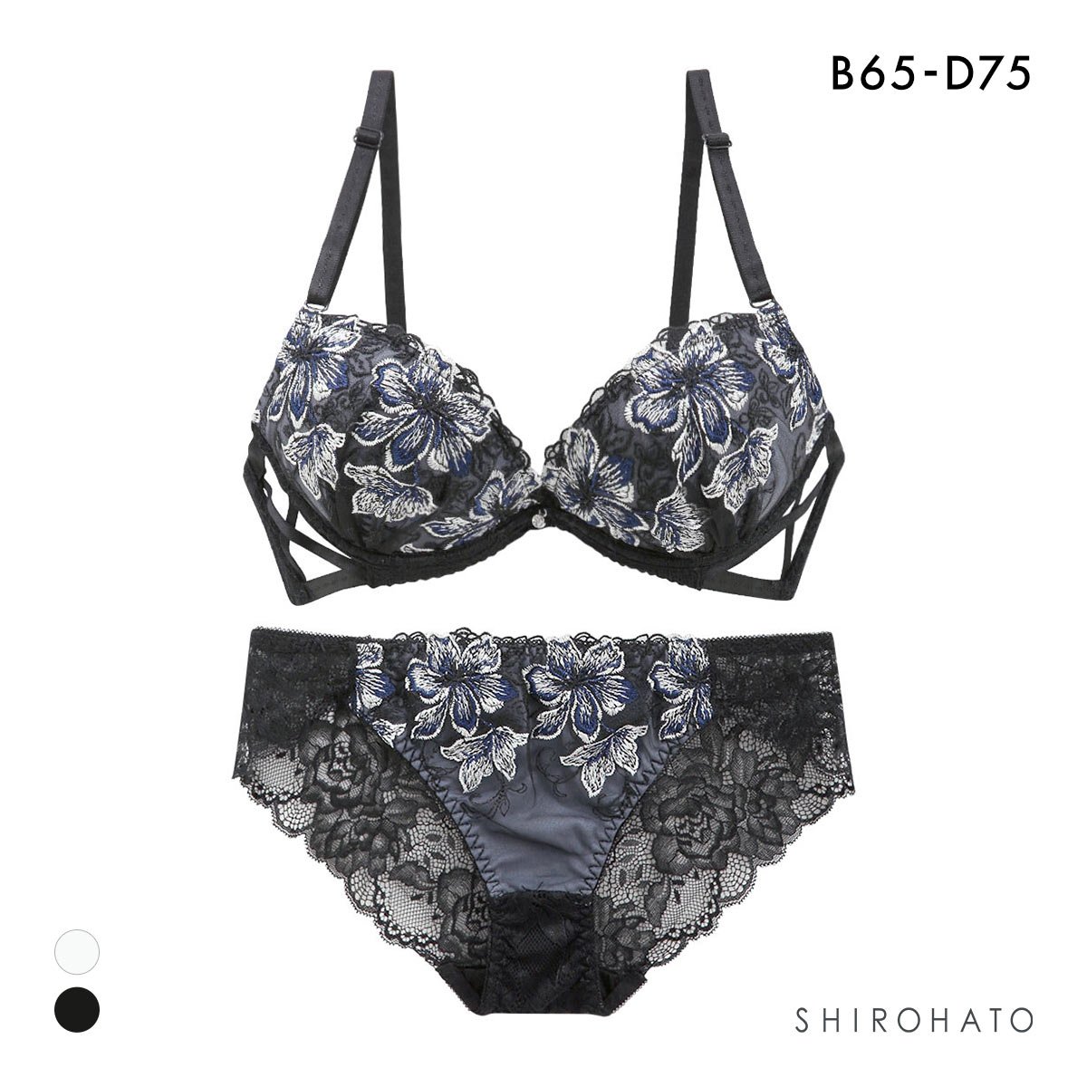 ピュアシェリ レーシーサイドクロス ブラセット ABCD ブラジャー ショーツ セット 盛り 谷間 美胸 L字 脇寄せ 総レース PURECHERIE(BK-ブラック-B65-M)