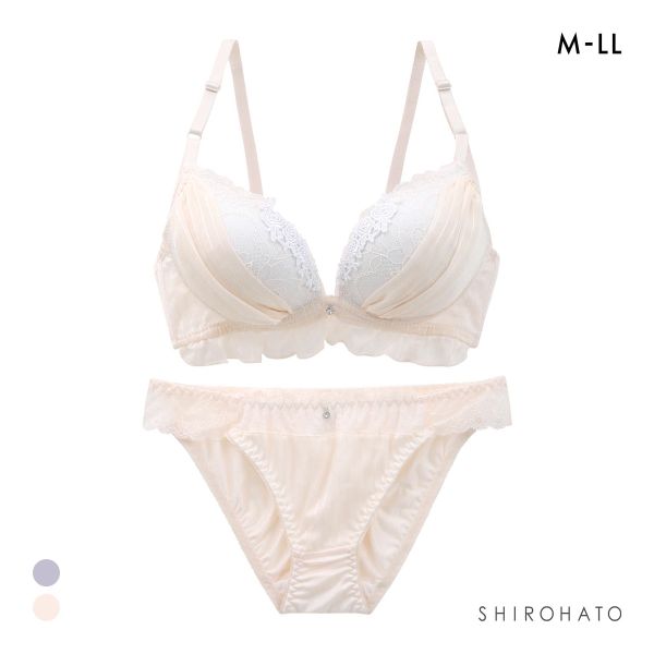 ピュアシェリ ストライプシフォン ノンワイヤー ブラセット M L LLブラジャー ショーツ 大きいサイズ 谷間 脇寄せ 盛り PURECHERIE