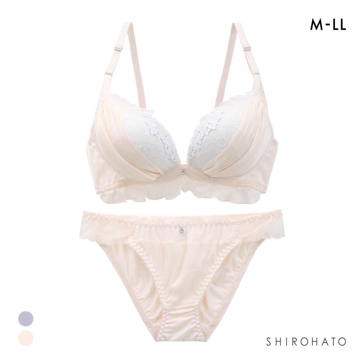 ピュアシェリ ストライプシフォン ノンワイヤー ブラセット M L LLブラジャー ショーツ 大きいサイズ 谷間 脇寄せ 盛り PURECHERIE(PE-ピーチ-M／M)