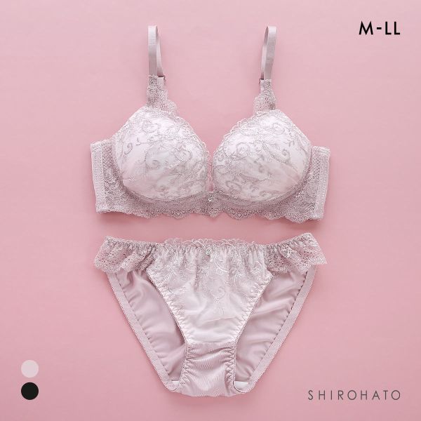 ピュアシェリ アイビーラメレース 脇高ノンワイヤー ブラセット M L LL ブラジャー ショーツ セット ワイヤレス 脇肉 PURECHERIE