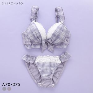 ピュアシェリ チェック柄シフォンフリル ブラセット ABCD ラジャー ショーツ セット 大きいサイズ 盛り 谷間 L字 脇寄せ PURECHERIE
