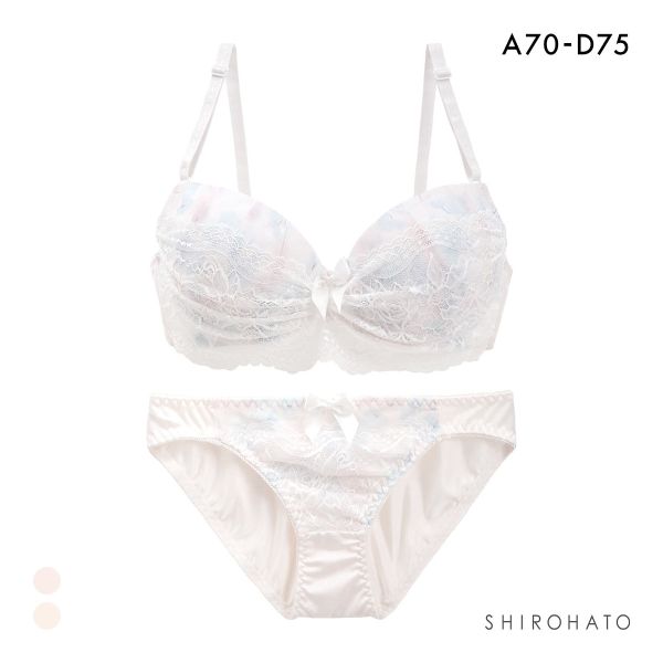 ピュアシェリ フラワーシフォン×カバーレース ブラセット ABCD 谷間 脇寄せ 盛り胸 ブラジャー ショーツ セット PURECHERIE