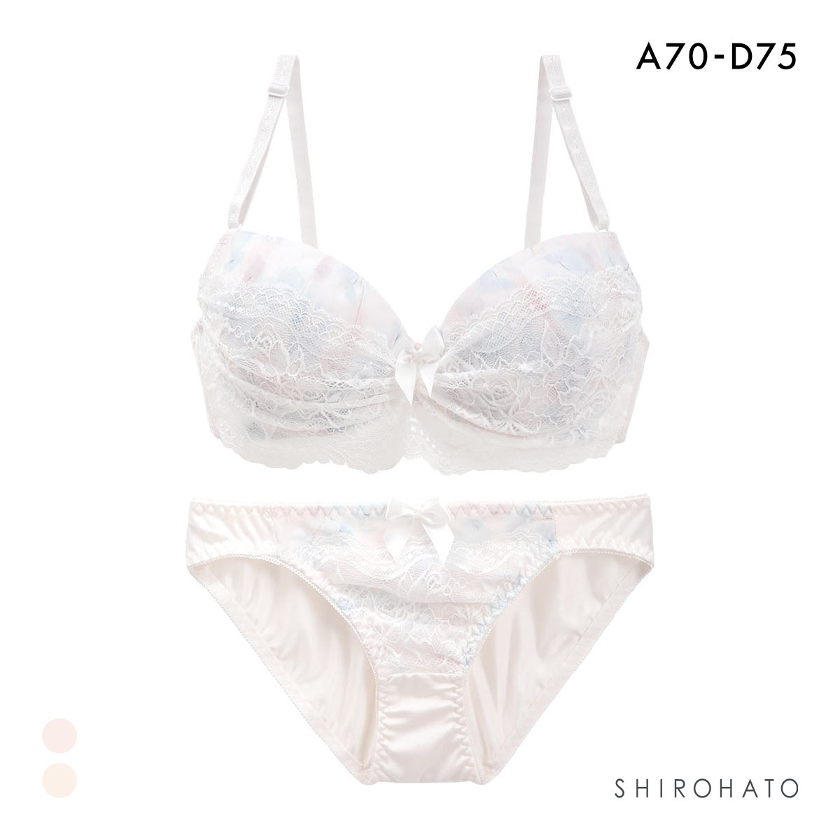 ピュアシェリ フラワーシフォン×カバーレース ブラセット ABCD 谷間 脇寄せ 盛り胸 ブラジャー ショーツ セット PURECHERIE(CR-クリーム-A70-M)