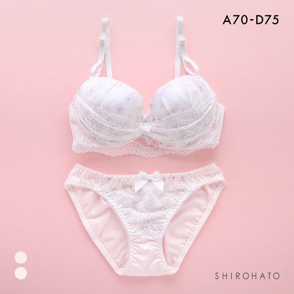 ピュアシェリ フラワーシフォン×カバーレース ブラセット ABCD 谷間 脇寄せ 盛り胸 ブラジャー ショーツ セット PURECHERIE