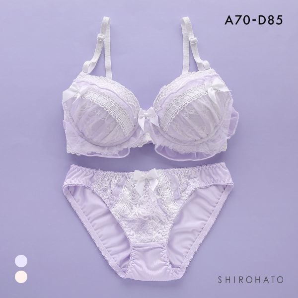 ピュアシェリ フェアリーフリル リボン通し ブラセット ABCD70-85 盛り 谷間 美胸 寄せ ブラジャー ショーツ セット PURECHERIE