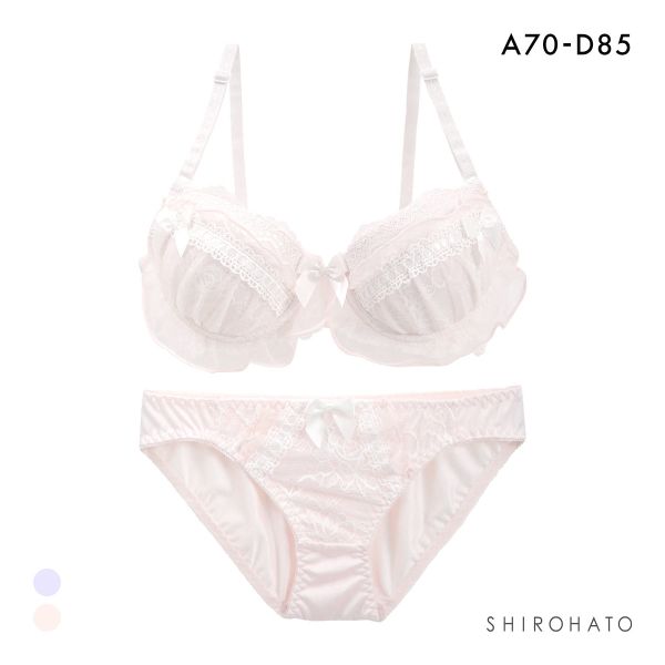 ピュアシェリ フェアリーフリル リボン通し ブラセット ABCD70-85 盛り 谷間 美胸 寄せ ブラジャー ショーツ セット PURECHERIE