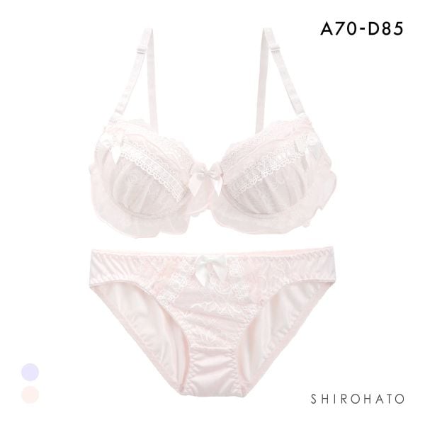 ピュアシェリ フェアリーフリル リボン通し ブラセット ABCD70-85 盛り 谷間 美胸 寄せ ブラジャー ショーツ セット PURECHERIE