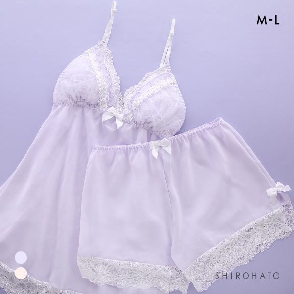 ピュアシェリ フェアリーフリル リボン通し キャミ＆タップパンツ セットアップ M L 上下セット スリップ ベビードール PURECHERIE