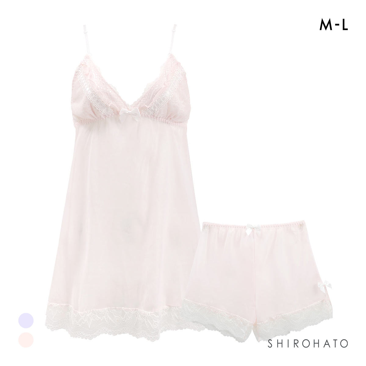 ピュアシェリ フェアリーフリル リボン通し キャミ＆タップパンツ セットアップ M L 上下セット スリップ ベビードール PURECHERIE(PI-ピンク-M)