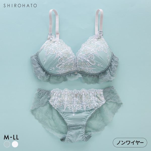 ピュアシェリ ラメ刺繍×クロステープ ノンワイヤー ブラセット M L LL ブラジャー ショーツ セット ワイヤレス 脇肉 PURECHERIE