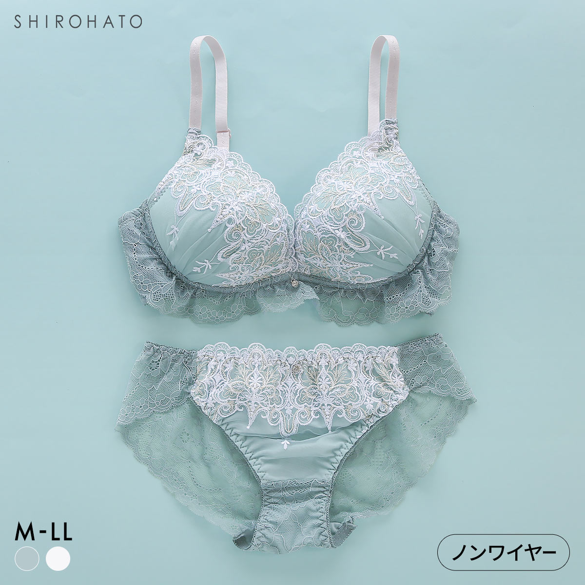 ピュアシェリ ラメ刺繍×クロステープ ノンワイヤー ブラセット M L LL ブラジャー ショーツ セット ワイヤレス 脇肉 PURECHERIE