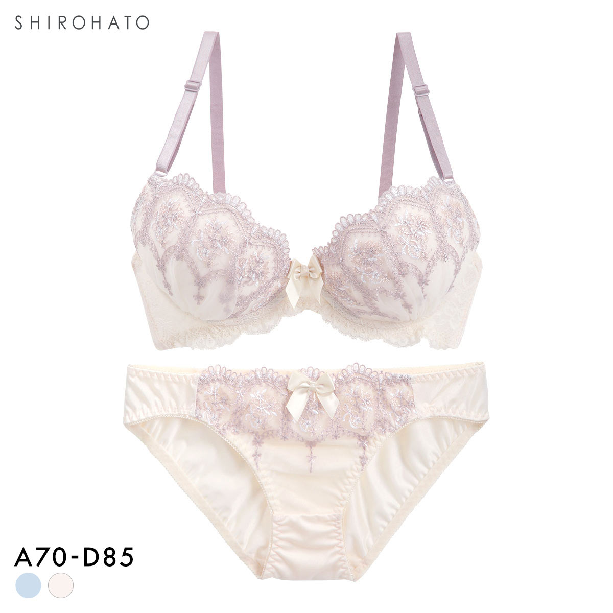 ピュアシェリ 3色小花アーチ ブラセット ABCD ブラセット ABCD 谷間 盛り 脇寄せ ブラジャー ショーツ セット PURECHERIE(CR-クリーム-A70-M)