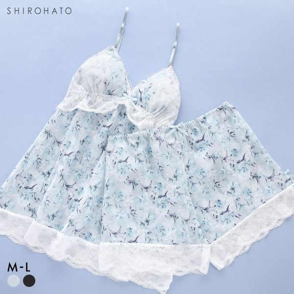 ピュアシェリ ローズプリントシフォン キャミ＆タップパンツ セットアップ M L 上下セット スリップ ベビードール PURECHERIE