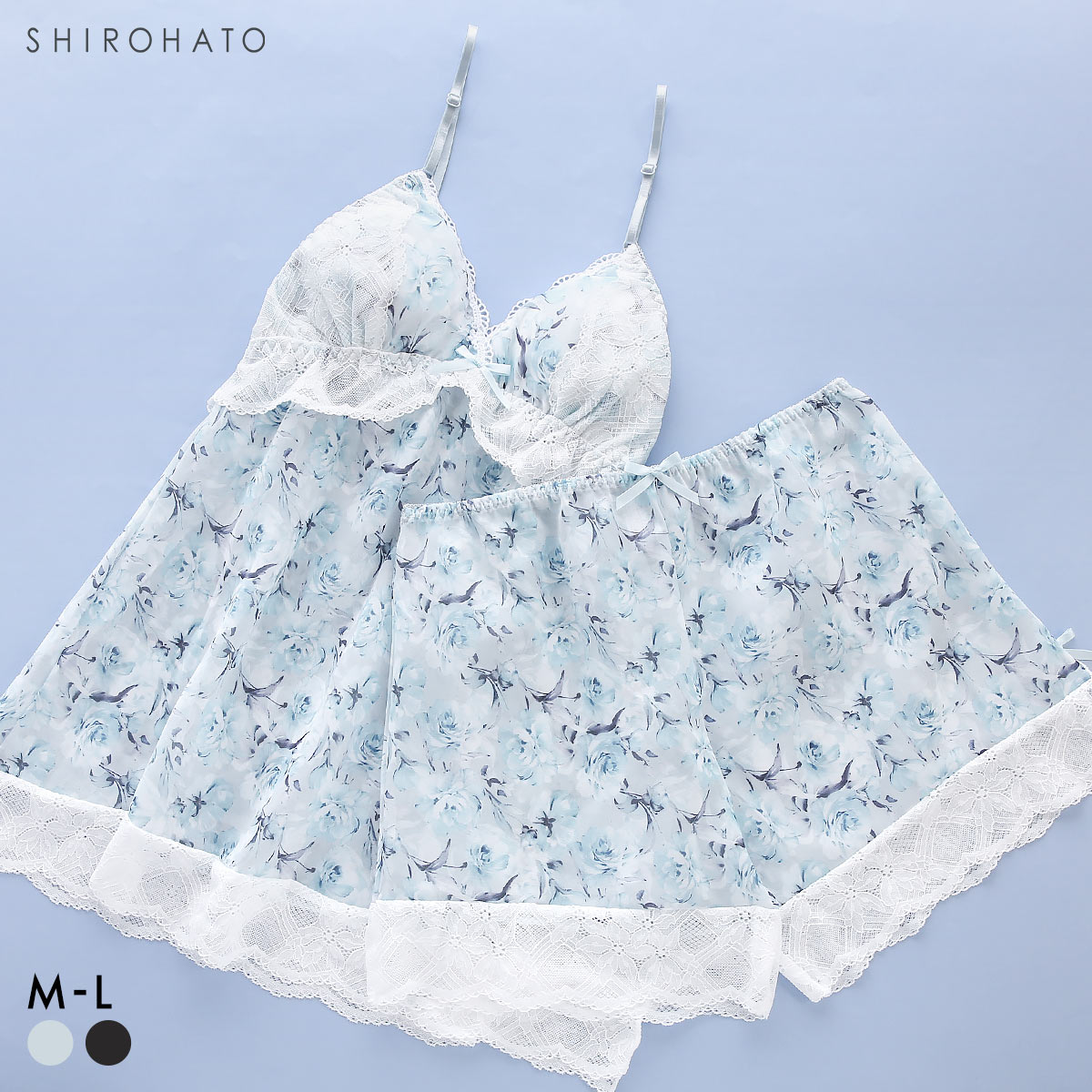 ピュアシェリ ローズプリントシフォン キャミ＆タップパンツ セットアップ M L 上下セット スリップ ベビードール PURECHERIE