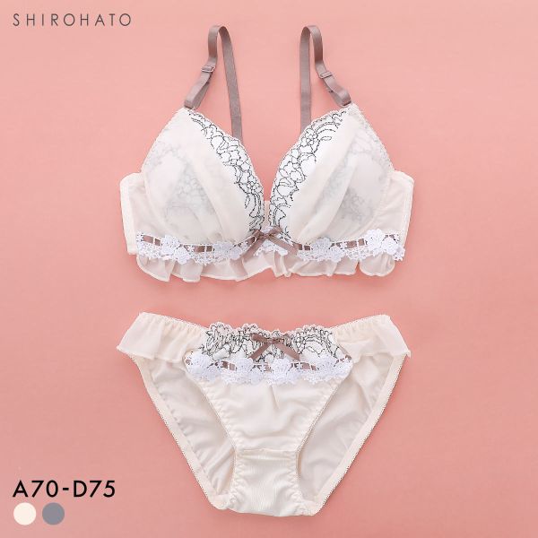 ピュアシェリ スウィートフリル リボン通し ブラセット ABCD ブラジャー ショーツ セット 谷間 L字 脇寄せ 盛り PURECHERIE