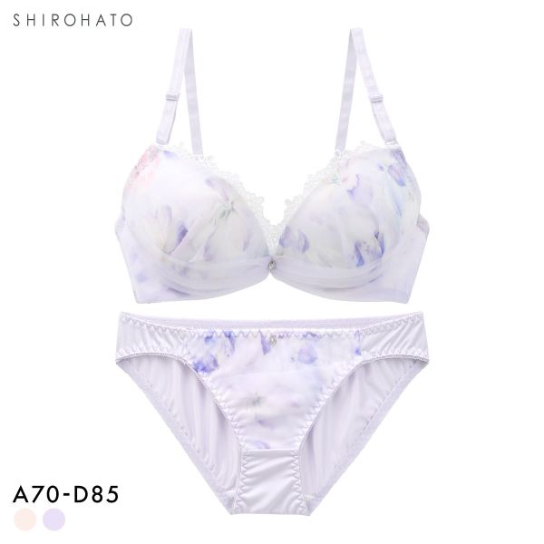 ピュアシェリ フラワープリントシフォン ブラセット ABCD70-85 ラジャー ショーツ セット 谷間 L字 脇寄せ 盛り PURECHERIE