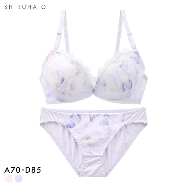ピュアシェリ フラワープリントシフォン ブラセット ABCD70-85 ラジャー ショーツ セット 谷間 L字 脇寄せ 盛り PURECHERIE
