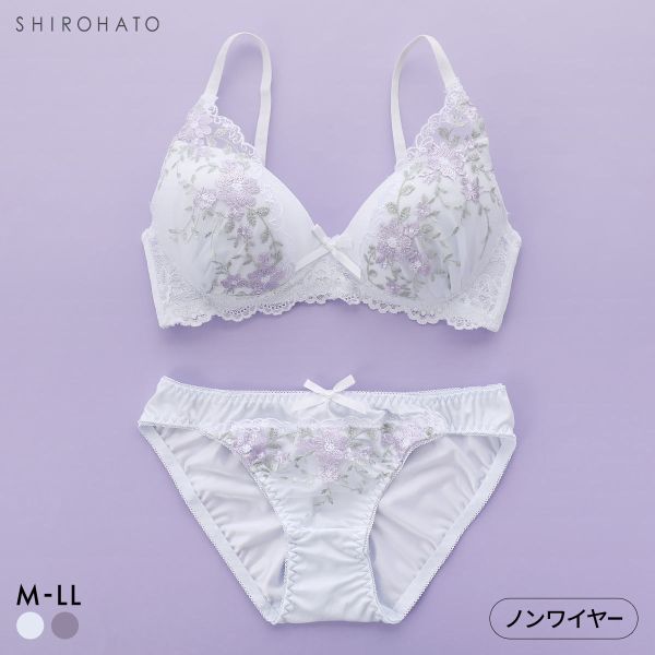 ピュアシェリ レーシーフラワー ノンワイヤー ブラセット M L LL ブラジャー ショーツ セット ワイヤレス 大きいサイズ PURECHERIE
