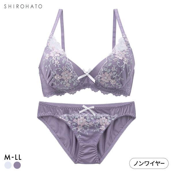 ピュアシェリ レーシーフラワー ノンワイヤー ブラセット M L LL ブラジャー ショーツ セット ワイヤレス 大きいサイズ PURECHERIE