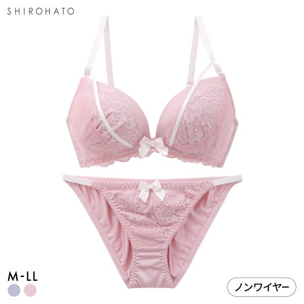 ピュアシェリ レーシークロステープ ノンワイヤー ブラセット M L LL ブラジャー ショーツ セット ワイヤレス 大きいサイズ PURECHERIE