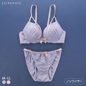ピュアシェリ レーシークロステープ ノンワイヤー ブラセット M L LL ブラジャー ショーツ セット ワイヤレス 大きいサイズ PURECHERIE
