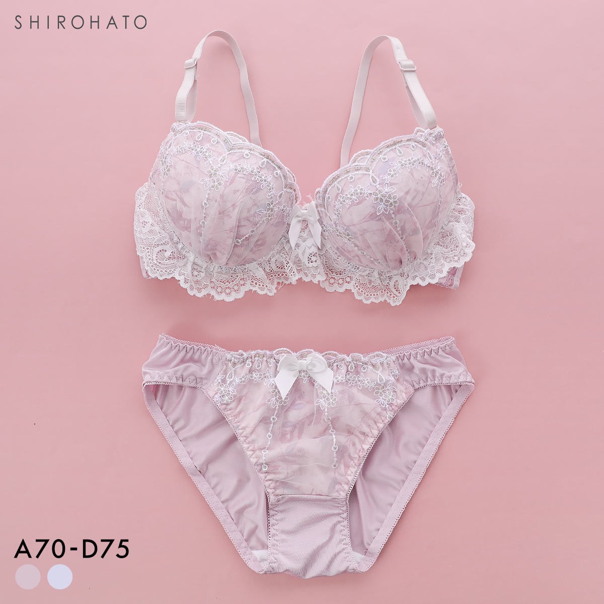 ピュアシェリ フラワーシフォンラメ ブラセット ABCD 谷間 脇寄せ 盛り胸 ブラジャー ショーツ セット PURECHERIE(SB-ストロベリー-A70-M)