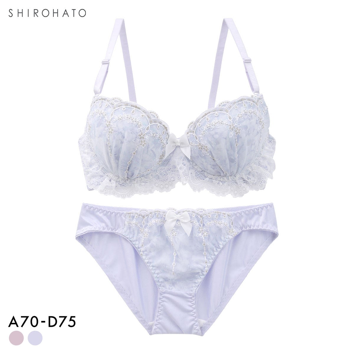 ピュアシェリ フラワーシフォンラメ ブラセット ABCD 谷間 脇寄せ 盛り胸 ブラジャー ショーツ セット PURECHERIE(BLV-ブルーラベンダー-A70-M)