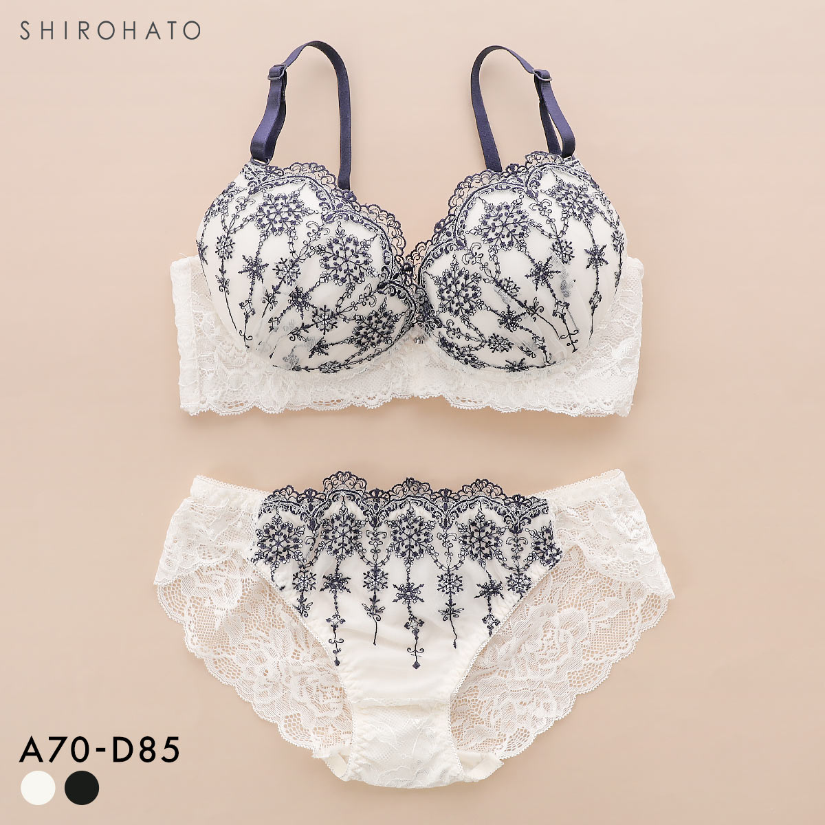 ウィンターコレクション 脇高ラメチュール ブラジャー ショーツ セット 脇高 ラメフラワー 大きいサイズ Winter Collection(WH-ホワイト-A70-M)