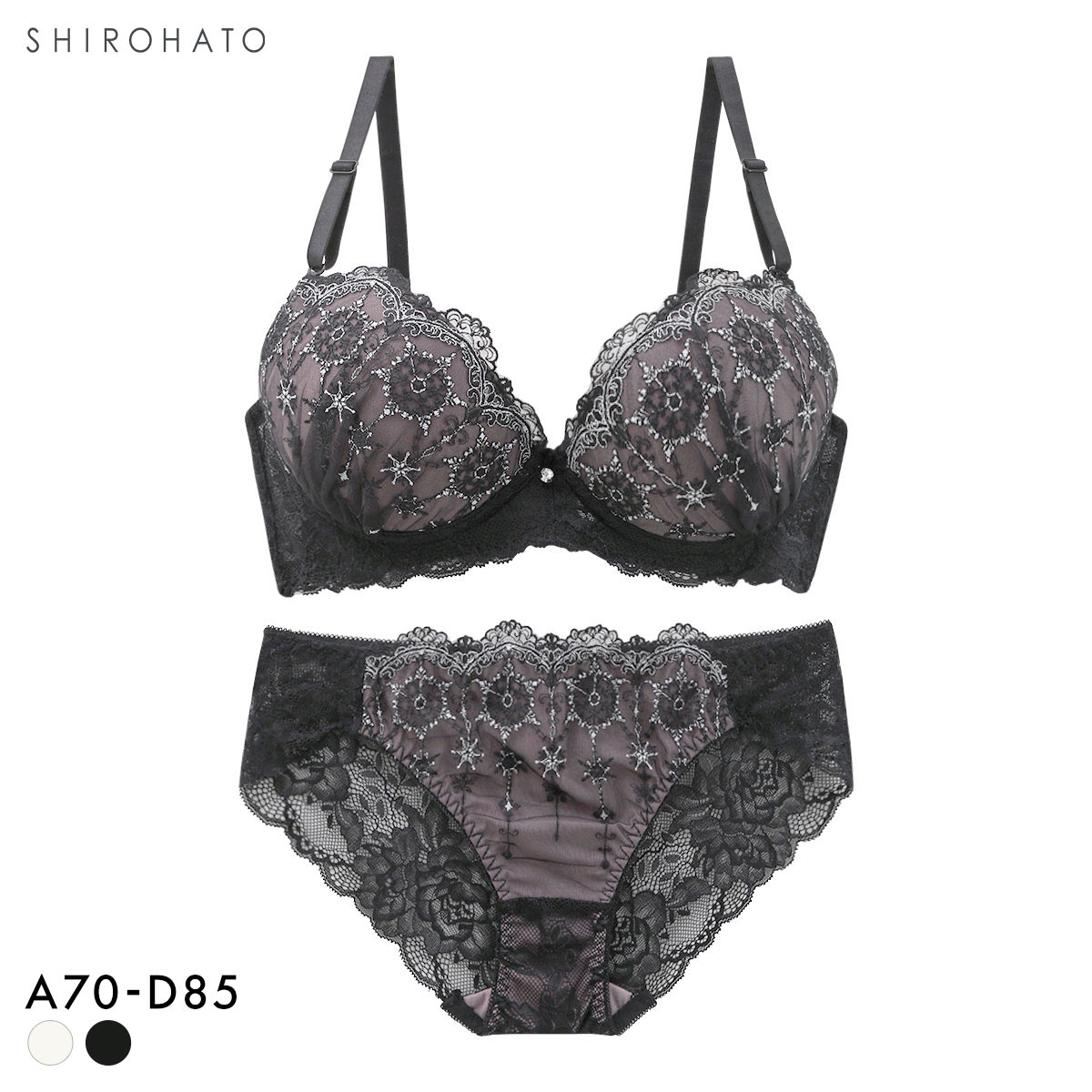 ウィンターコレクション 脇高ラメチュール ブラジャー ショーツ セット 脇高 ラメフラワー 大きいサイズ Winter Collection(BK-ブラック-A70-M)