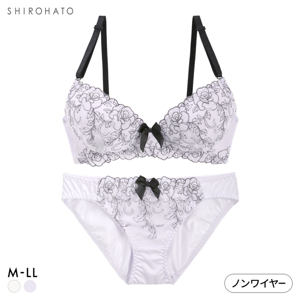 ピュアシェリ ラメチュールレース ノンワイヤー ブラセット M L LL ブラジャー ショーツ セット ワイヤレス 脇肉 PURECHERIE
