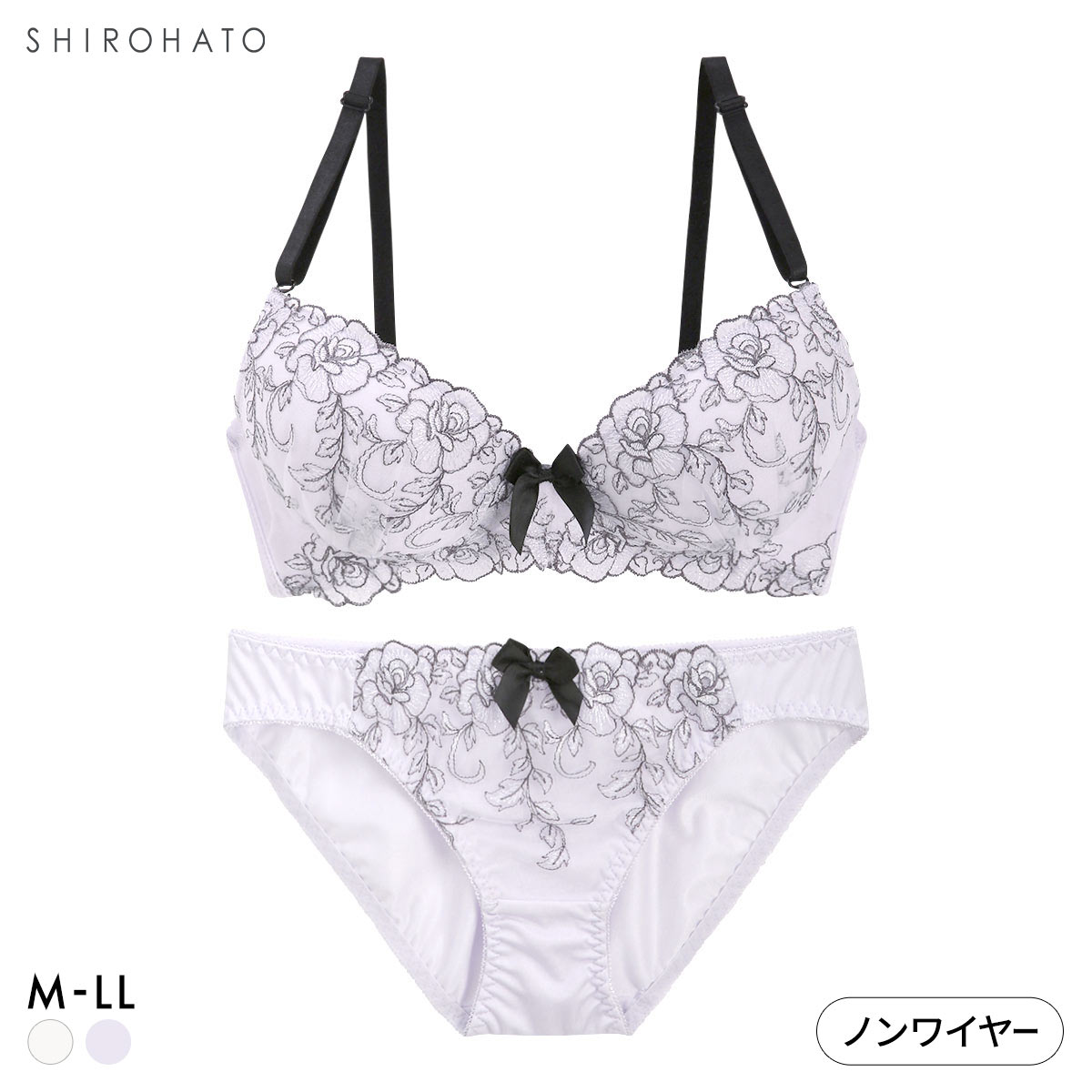 ピュアシェリ ラメチュールレース ノンワイヤー ブラセット M L LL ブラジャー ショーツ セット ワイヤレス 脇肉 PURECHERIE(PU-パープル-M／M)