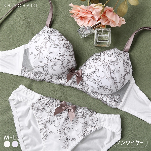 ピュアシェリ ラメチュールレース ノンワイヤー ブラセット M L LL ブラジャー ショーツ セット ワイヤレス 脇肉 PURECHERIE