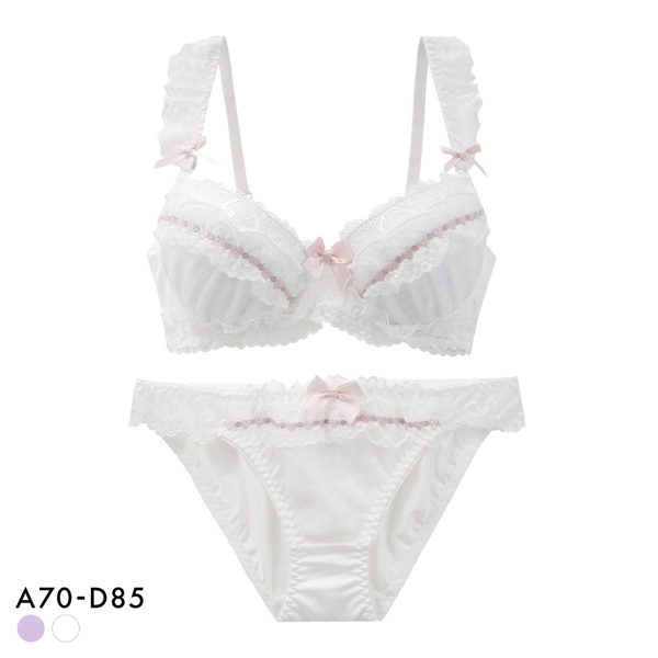 ピュアシェリ 脇高 ハーフレースリボン ブラセット ABCD 谷間 盛り 脇寄せ ブラジャー ショーツ セット PURECHERIE